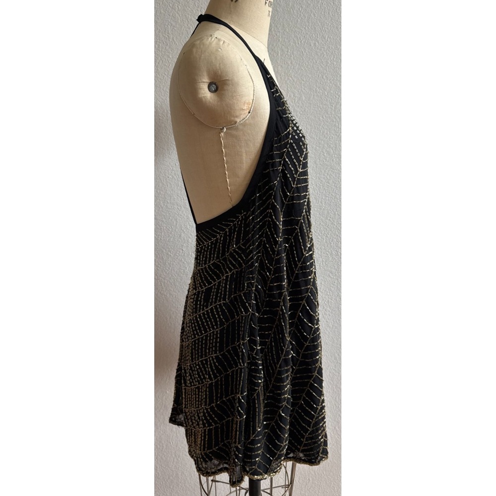 NBD Sz Small Black Gold‎ Beaded Tank Top EUC Sexy Back Cocktail - Picture 4 of 9